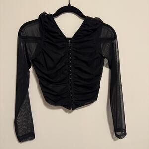 Princess Polly Black Long Sleeve Mesh Front Close Crop Top